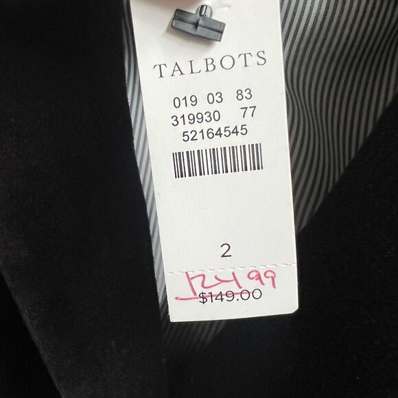 Talbots NWT Womens Sz 2 Black Velvet Dressy Blazer Jacket Single Button - Picture 4 of 8